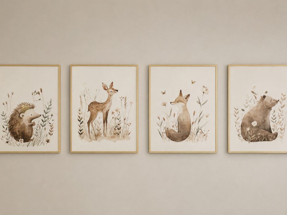 Framed gallery wall hung in a Plymouth playroom